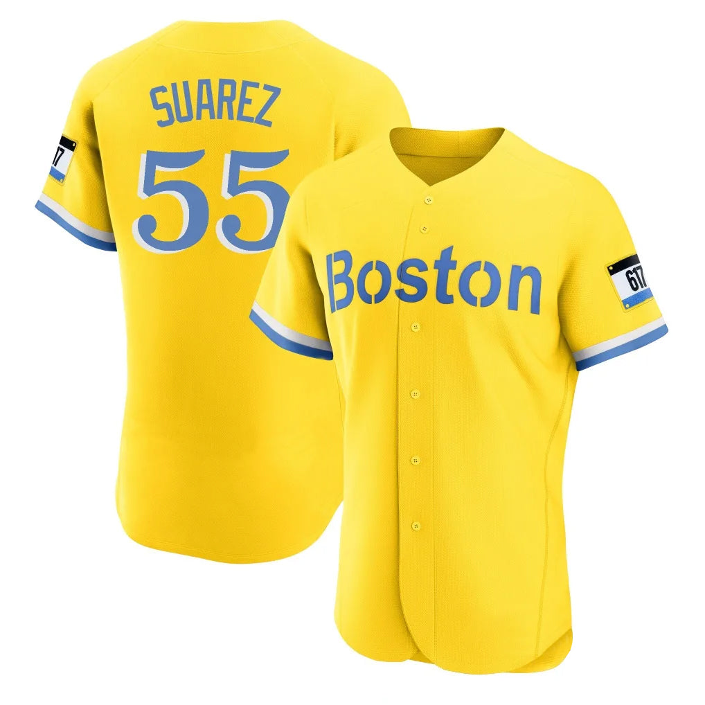 Boston Red Sox #55 Ranger Suarez Player Yellow CLOTHIN Limited Elite Home Game Stitched Jerseys1