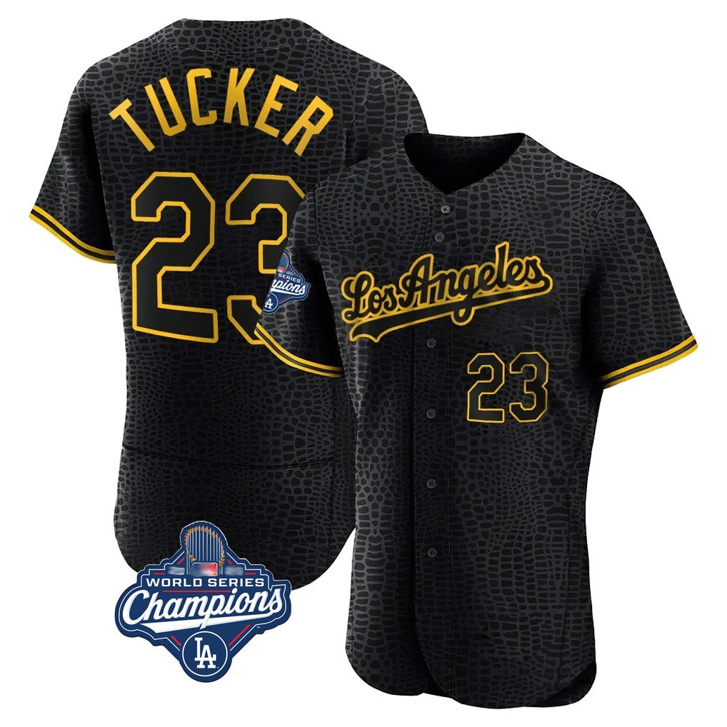 Los Angeles Dodgers #23 Kyle Tucker Player Black CLOTHIN World Series Meet Snake Skin City Limited Elite Home Stitched Jerseys