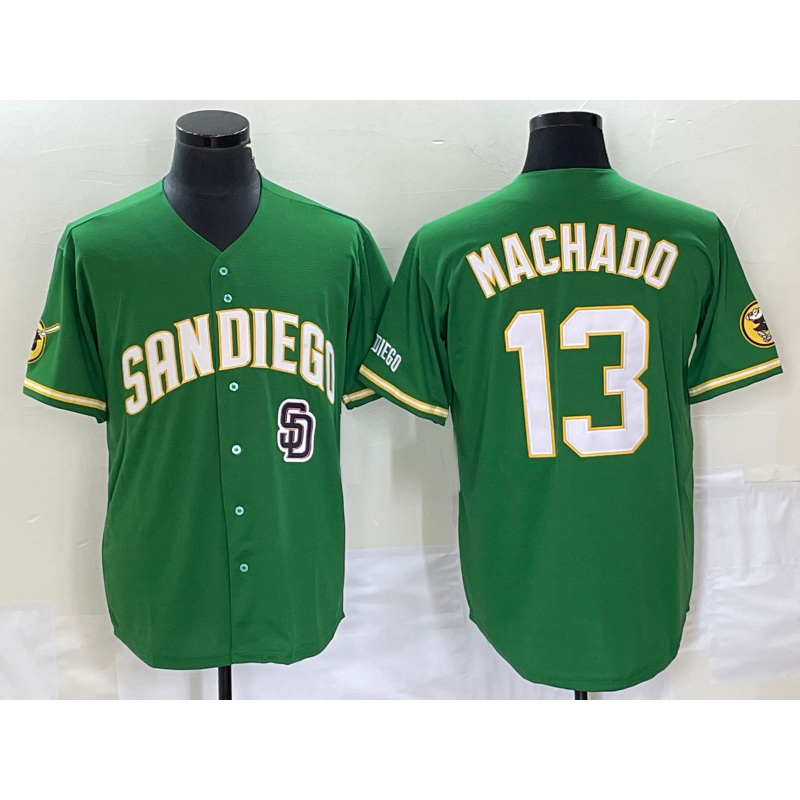 San Diego Padres #13 Manny Machado Green CLOTHIN Cool Base Stitched Jersey