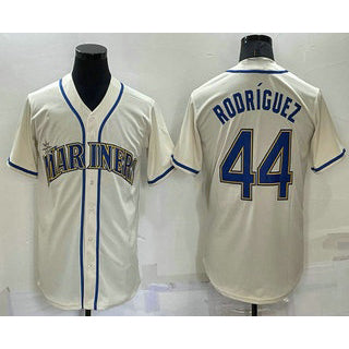 Seattle Mariners #44 Julio Rodriguez Cream CLOTHIN Stitched Cool Base Jersey