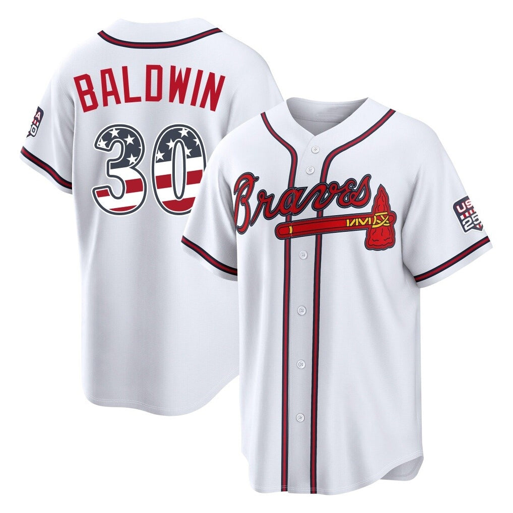 Atlanta Braves #30 Drake Baldwin Player White CLOTHIN USA 250 Fourth Of July Limited Home Game Stitched Jerseys
