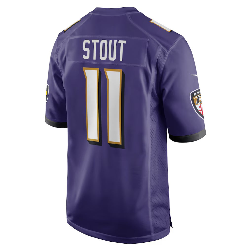 B.Ravens #11 Jordan Stout Purple CLOTHIN Player Game Jersey