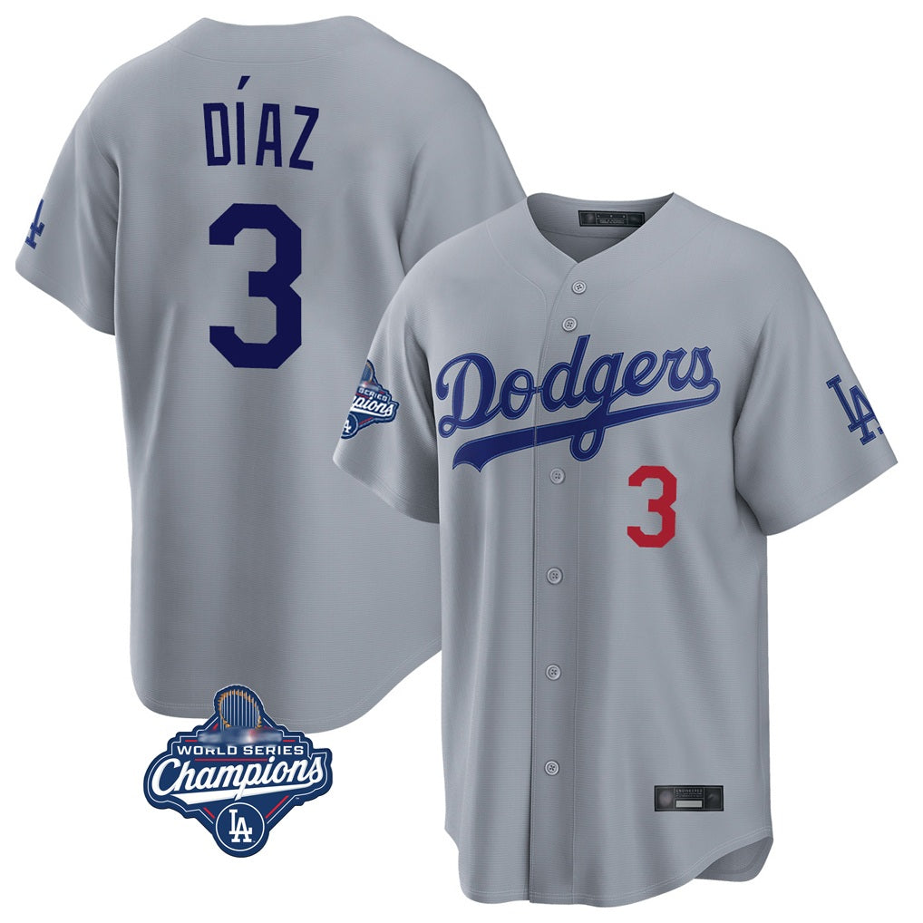 Los Angeles Dodgers #3 Edwin D¨ªaz Player Gray CLOTHIN World Series Meet Game Home Stitched Jerseys