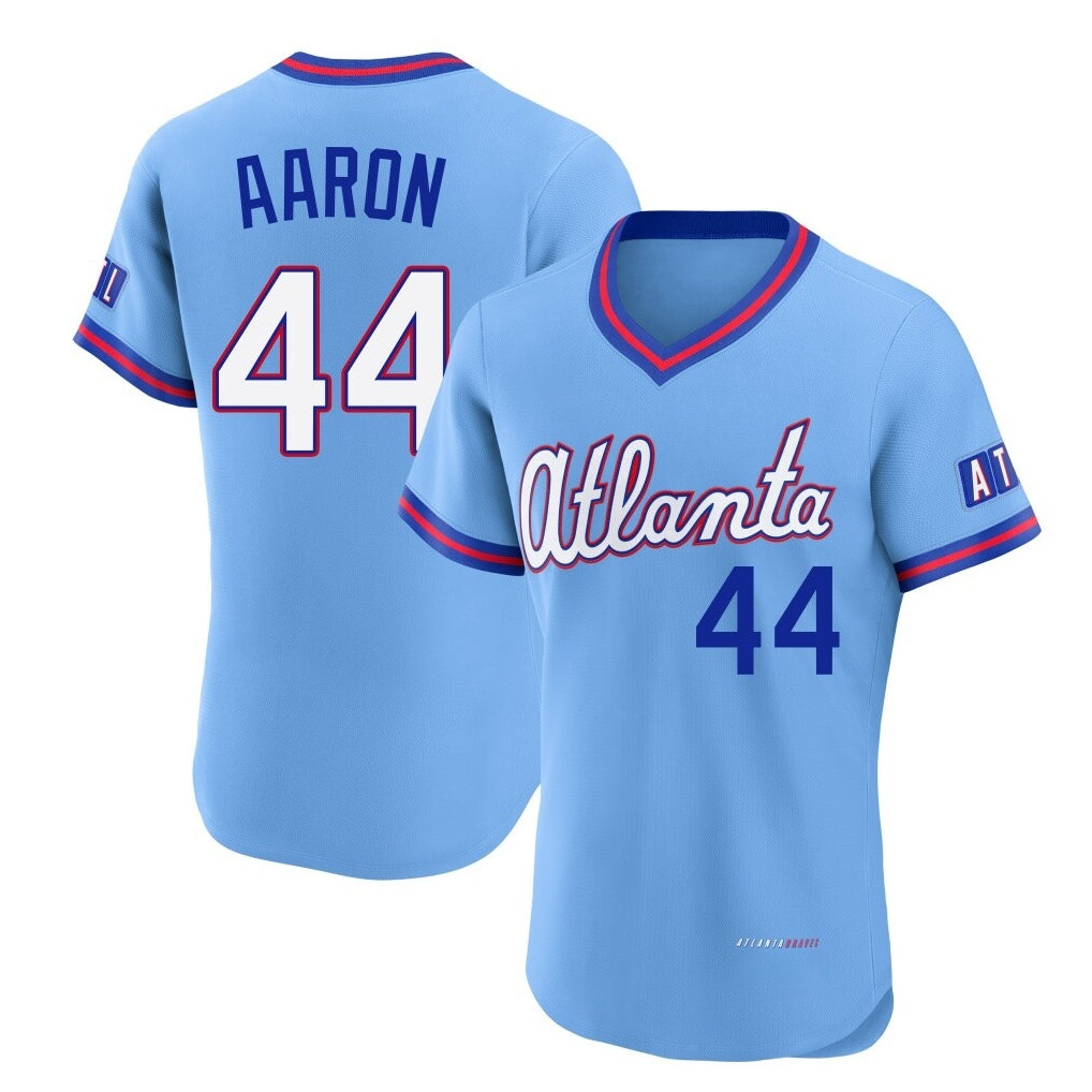 Atlanta Braves #44 Hank Aaron Player Powder Blue CLOTHIN 2026 City Connect T-shirt Limited Elite Home Game Stitched Jerseys