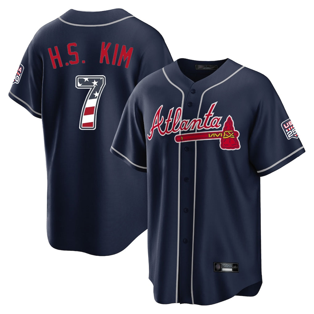 Atlanta Braves #7 Ha-Seong Kim Player Navy CLOTHIN USA 250 Fourth Of July Limited Home Game Stitched Jerseys