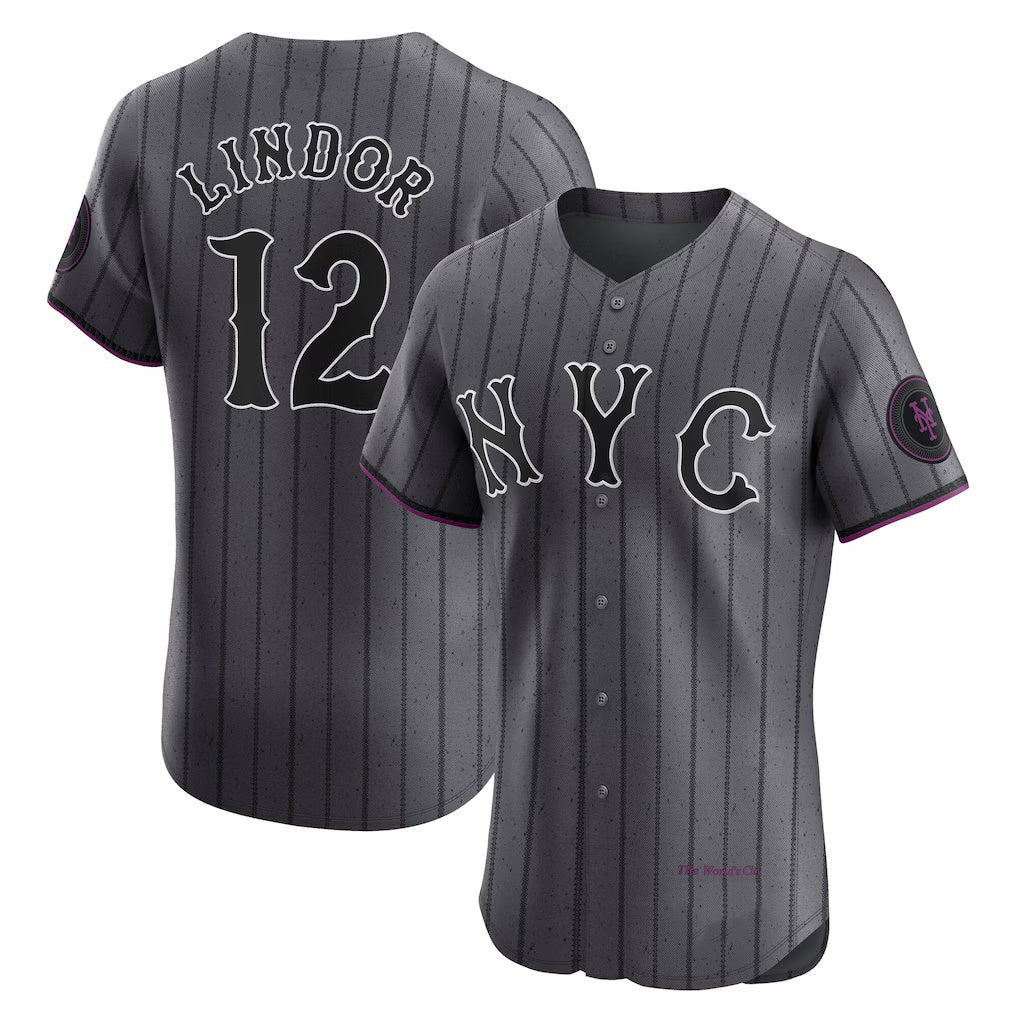 New York Mets #12 Francisco Lindor Gray CLOTHIN City Connect Elite Jersey