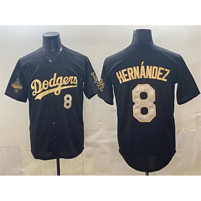 Los Angeles Dodgers #8 Enrique Hernandez Black Gold CLOTHIN 2025 World Series Champions Patch Limited Stitched Jersey