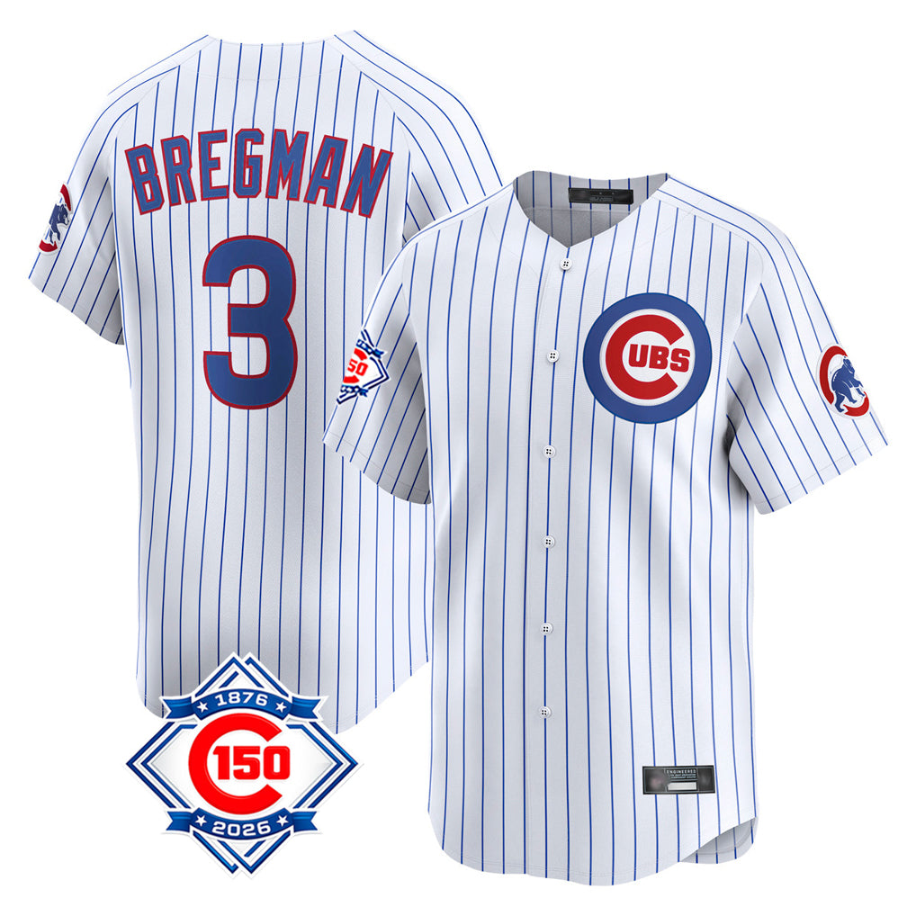 Chicago Cubs #3 Alex Bregman Player White CLOTHIN 150th Anniversary Limited Home Game Stitched Jerseys