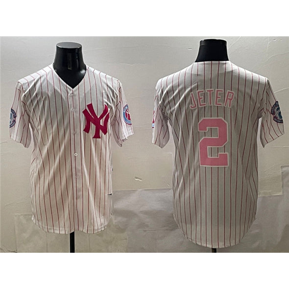 New York Yankees #2 Derek Jeter Pink CLOTHIN With Patch Limited Stitched Jersey