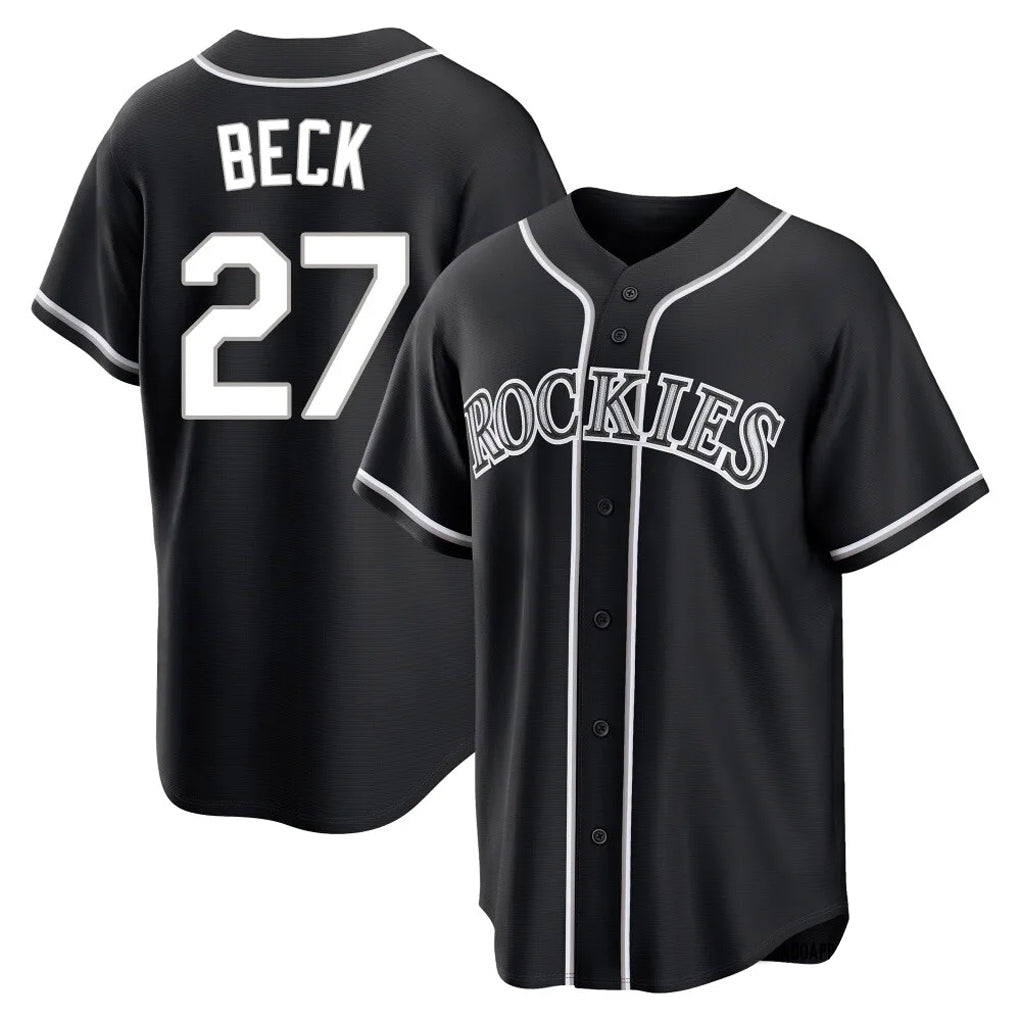 Colorado Rockies #27 Jordan Beck Player Black CLOTHIN Fashion Out Home Game Stitched Jerseys