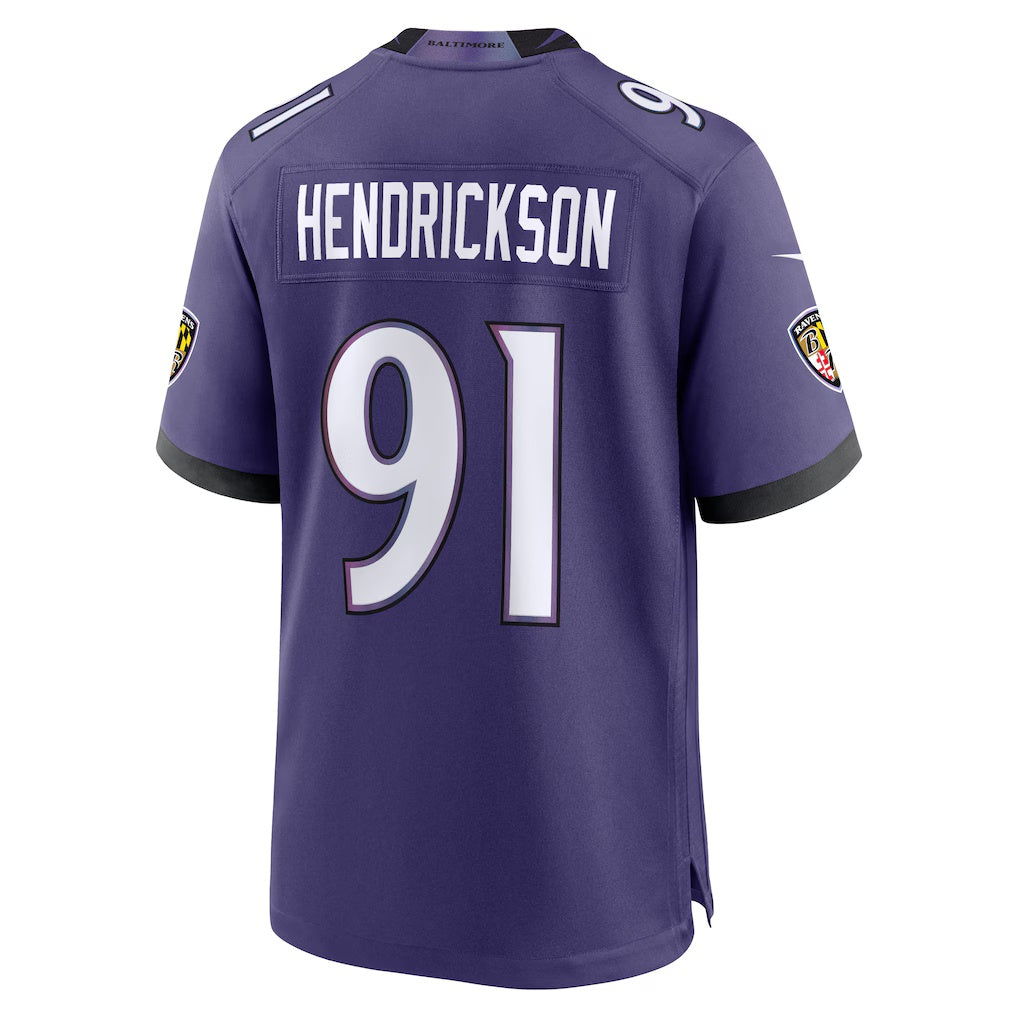 B.Ravens #91 Trey Hendrickson Purple CLOTHIN Team Game Jersey
