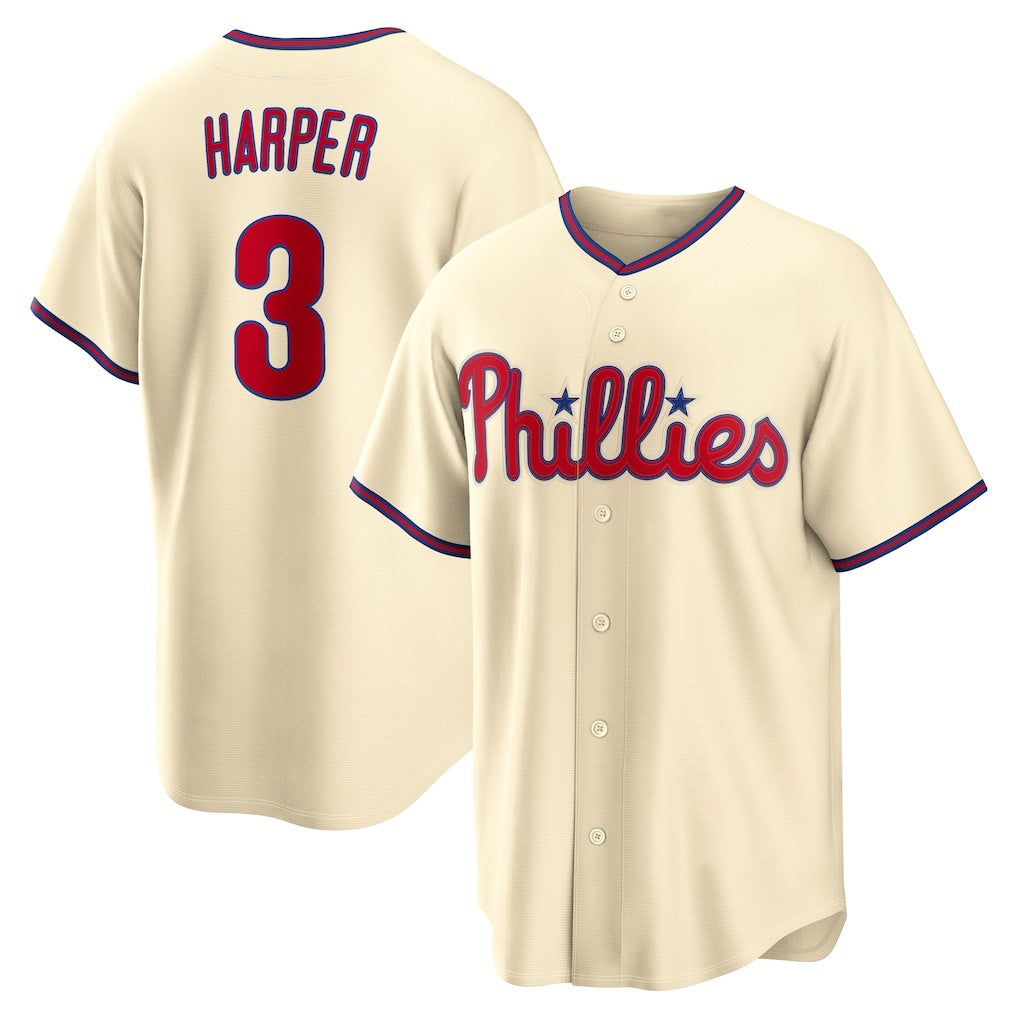 Philadelphia Phillies #3 Bryce Harper Cream CLOTHIN Alternate Replica Jersey
