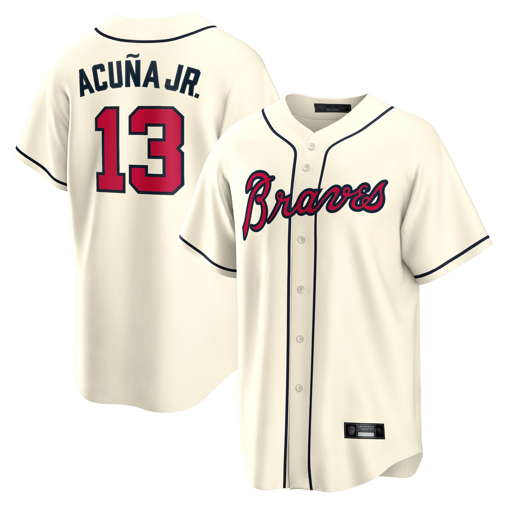 Atlanta Braves #13 Ronald Acuna Jr Player Cream CLOTHIN Home Game Stitched Jerseys