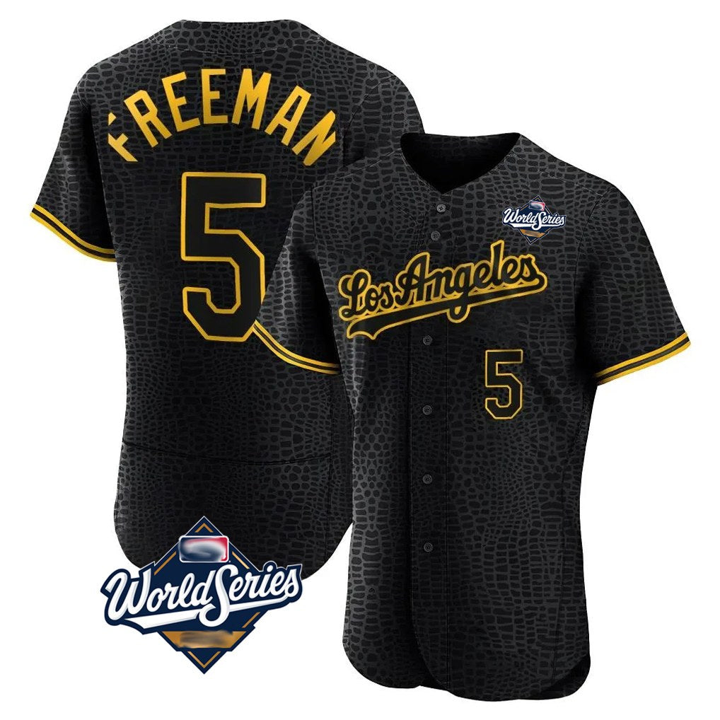 Los Angeles Dodgers #5 Freddie Freeman Player Black CLOTHIN World Series Snake Skin City Limited Elite Home Stitched Jerseys