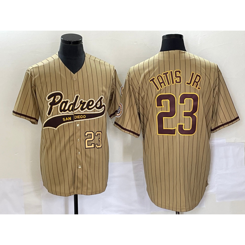 San Diego Padres #23 Fernando Tatis Jr Number Tan CLOTHIN NEW 2023 Cool Base Stitched Jersey