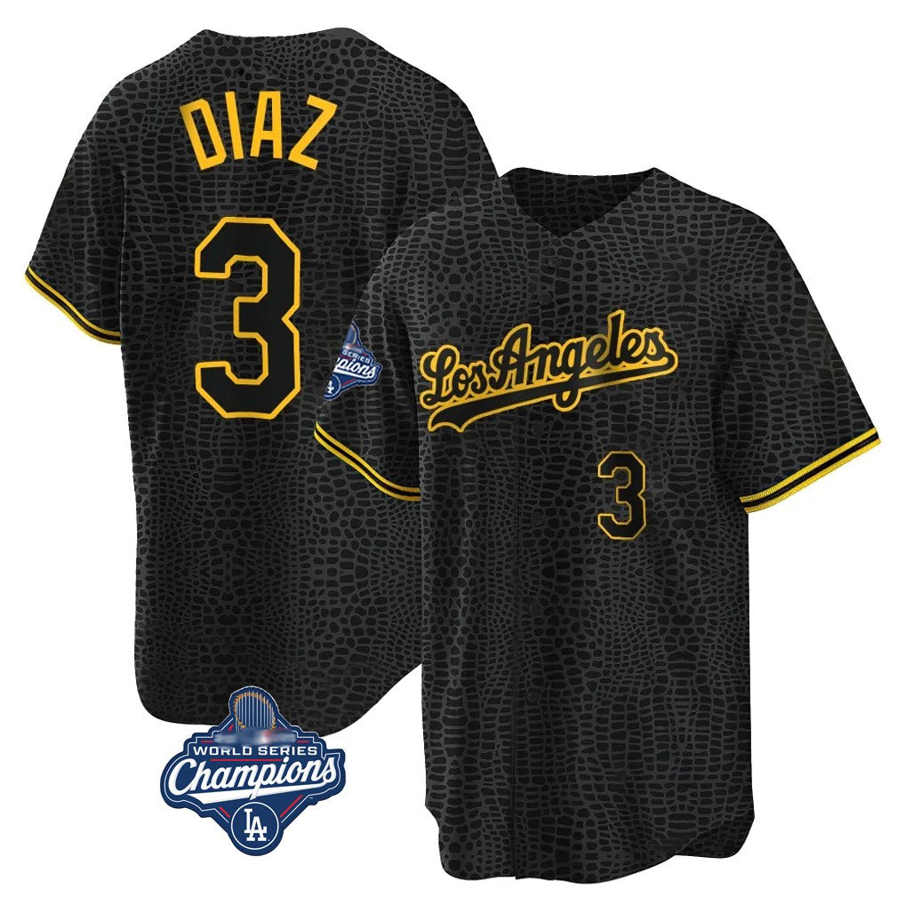 Los Angeles Dodgers #3 Edwin D¨ªaz Player Black Gold CLOTHIN World Series Meet Limited Home Stitched Jerseys
