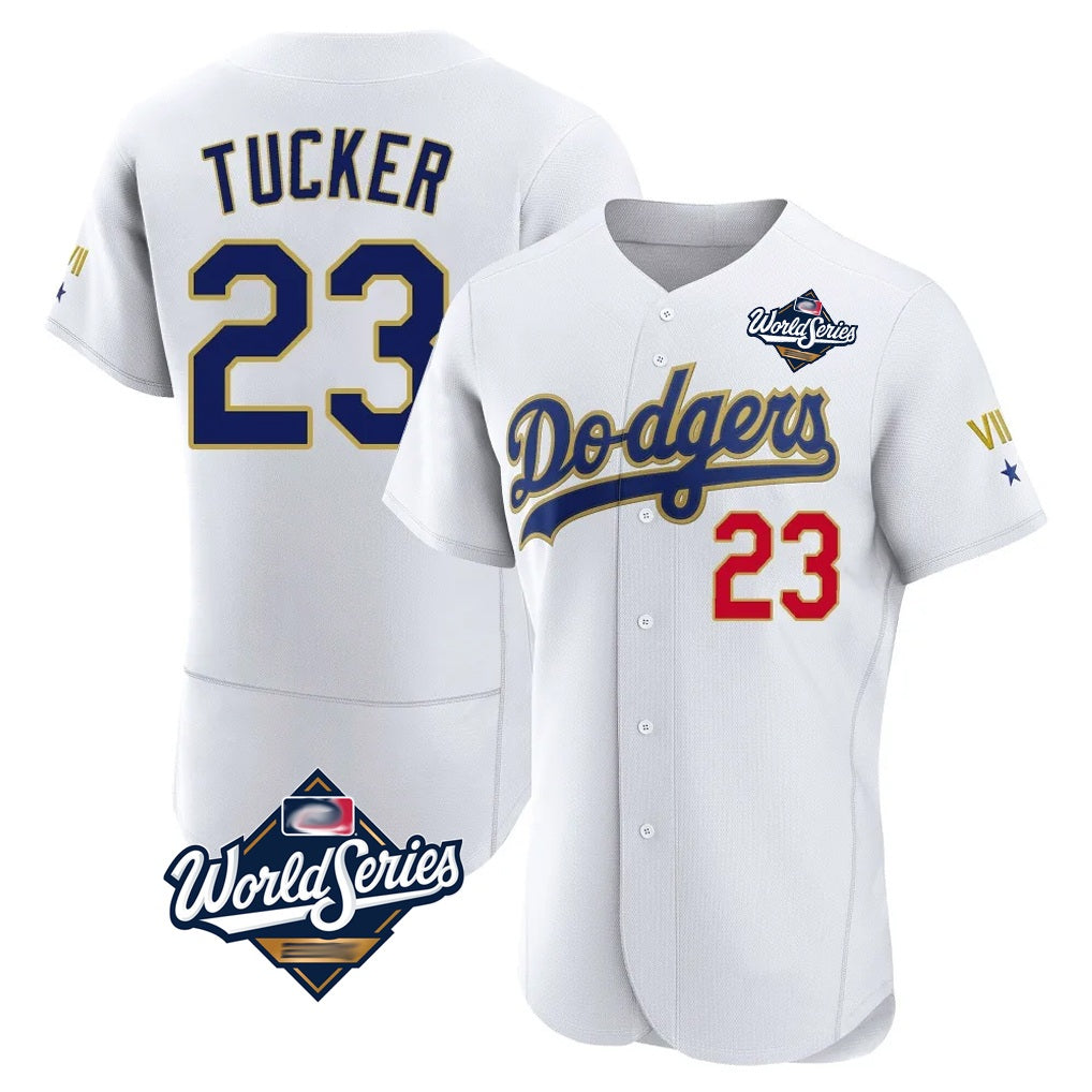 Los Angeles Dodgers #23 Kyle Tucker Player Gold White CLOTHIN World Series 2026 Collection Stadium Limited Elite Stitched Jerseys