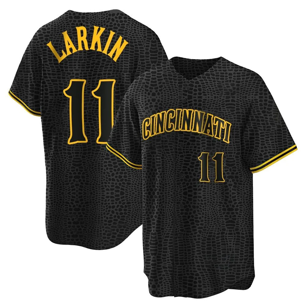 Cincinnati Reds #11 Barry Larkin Player Black CLOTHIN Snake Skin City Home Stitched Jerseys