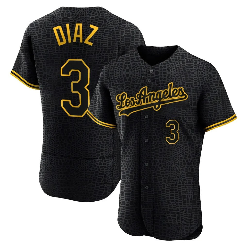 Los Angeles Dodgers #3 Edwin D¨ªaz Player Black CLOTHIN Snake Skin City Limited Elite Home Stitched Jerseys