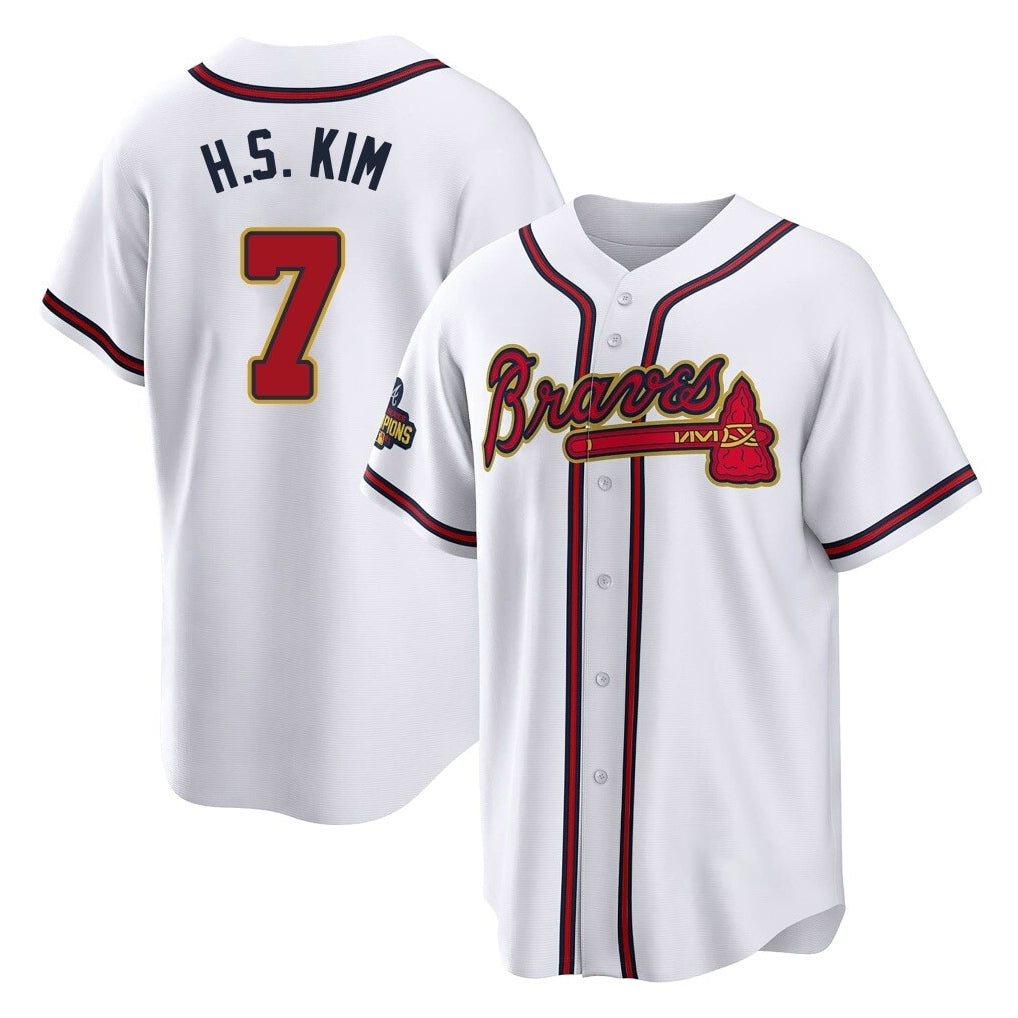 Atlanta Braves #7 Ha-Seong Kim Player White Gold CLOTHIN Home Game Stitched Jerseys