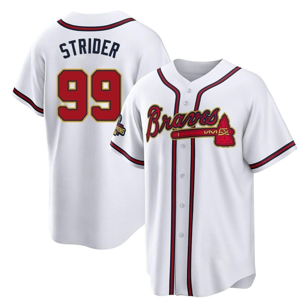 Atlanta Braves #99 Spencer Strider Player White Gold CLOTHIN Home Game Stitched Jerseys