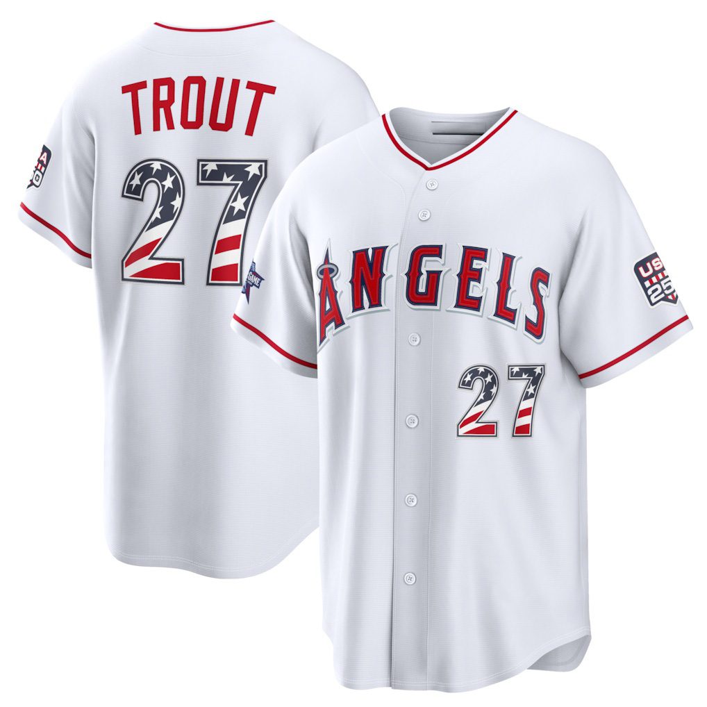 Los Angeles Angels #27 Mike Trout 2026 All-Star Edition Stars & Stripes White CLOTHIN Stadium Jersey