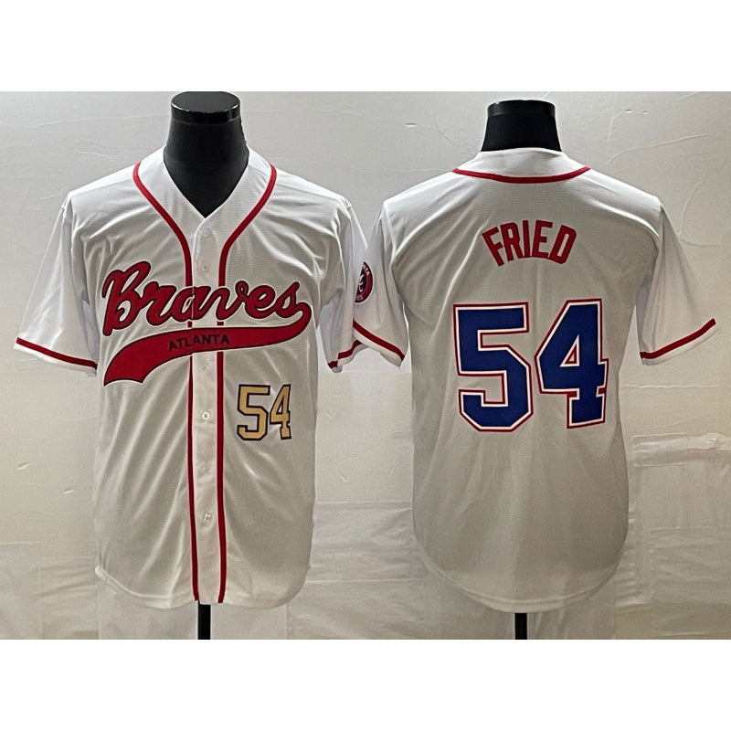 Atlanta Braves #54 Max Fried Number White CLOTHIN Cool Base With Patch Stitched Jersey