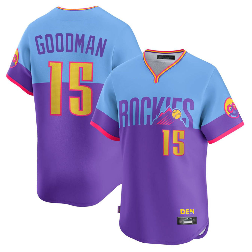 Colorado Rockies #15 Hunter Goodman Player Purple-Light Blue CLOTHIN City Connect Limited Home T-shirt Stitched Jerseys