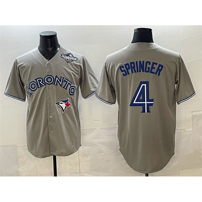 Toronto Blue Jays #4 George Springer Gray CLOTHIN 2025 World Series Cool Base Stitched Jersey
