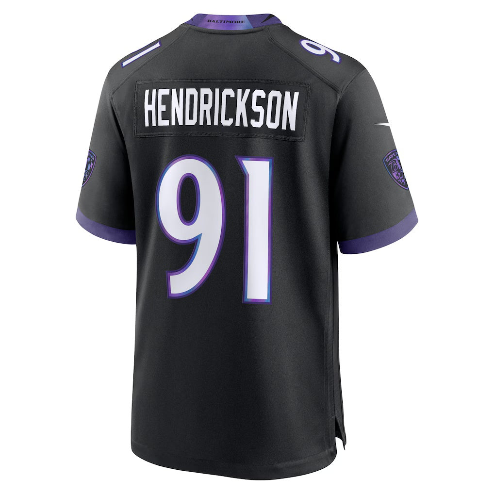 B.Ravens #91 Trey Hendrickson Black CLOTHIN Alternate Game Jersey