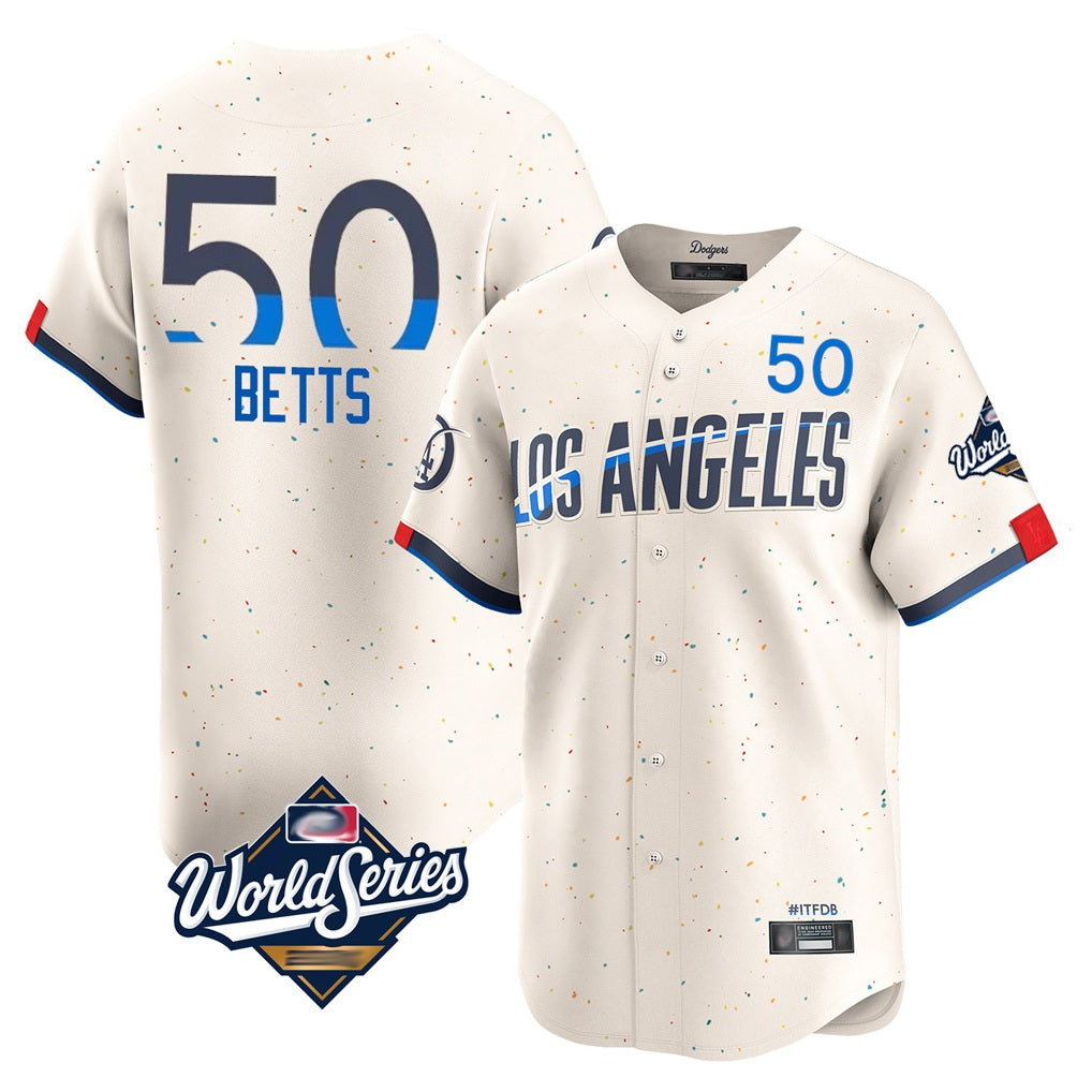 Los Angeles Dodgers #50 Mookie Betts Player Cream CLOTHIN World Series City Connect Limited Home Stitched Jerseys