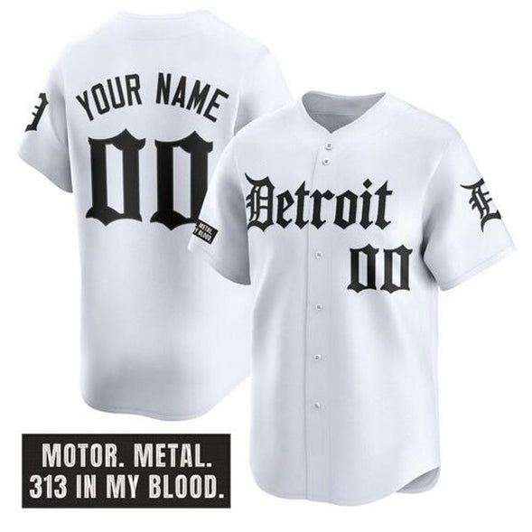 Custom Detroit Tigers ACTIVE PLAYER White CLOTHIN 'Motor Gothic Edition' Vapor Premier Limited Stitched Jersey