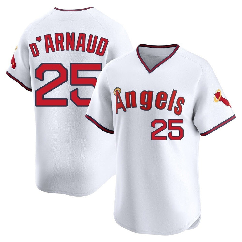 Los Angeles Angels #25 Travis d'Arnaud Player White CLOTHIN T-shirt Home Limited Stitched Jerseys