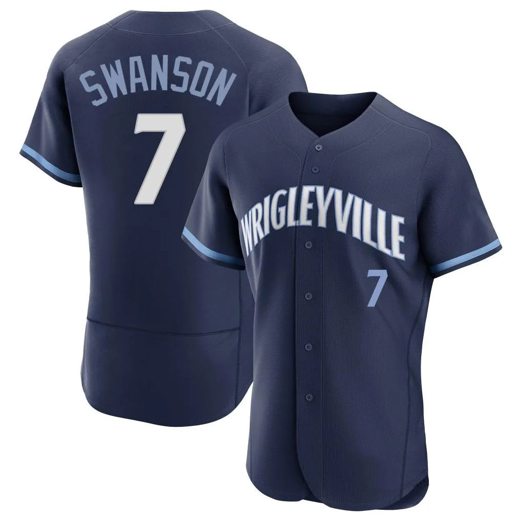 Chicago Cubs #7 Dansby Swanson Player Navy CLOTHIN City Connect Limited Elite Home Stitched Jerseys