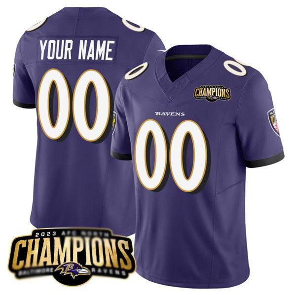 Custom B.Ravens Active Player Purple CLOTHIN 2023 F.U.S.E. AFC North Champions Vapor Limited Stitched Jersey
