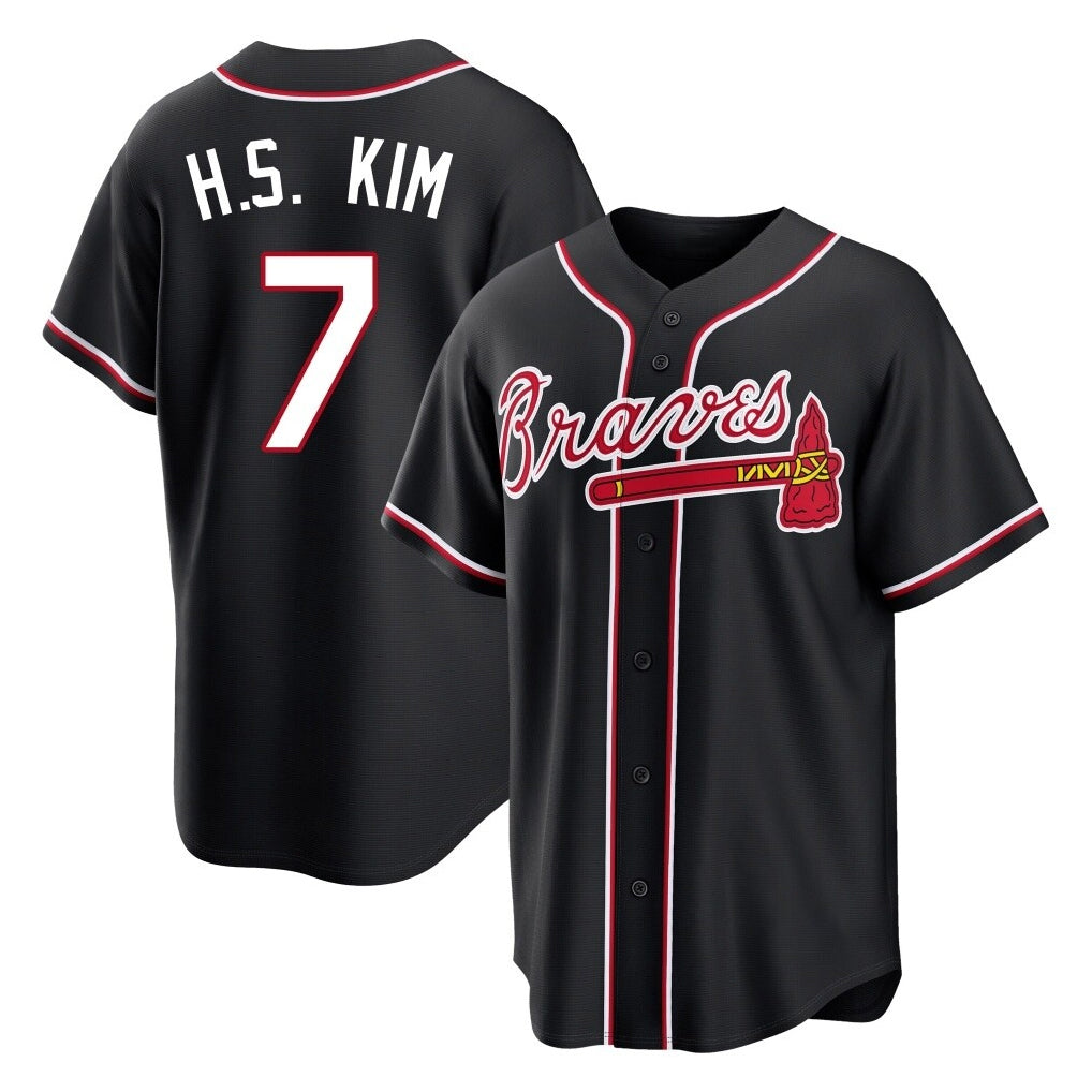 Atlanta Braves #7 Ha-Seong Kim Player Black CLOTHIN Fashion Out Game Stitched Jerseys