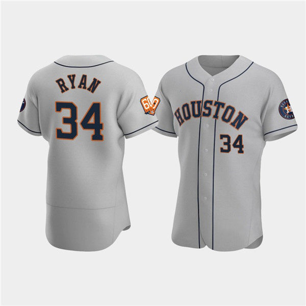 Houston Astros #34 Nolan Ryan Gray CLOTHIN 60th Anniversary Flex Base Stitched Jersey