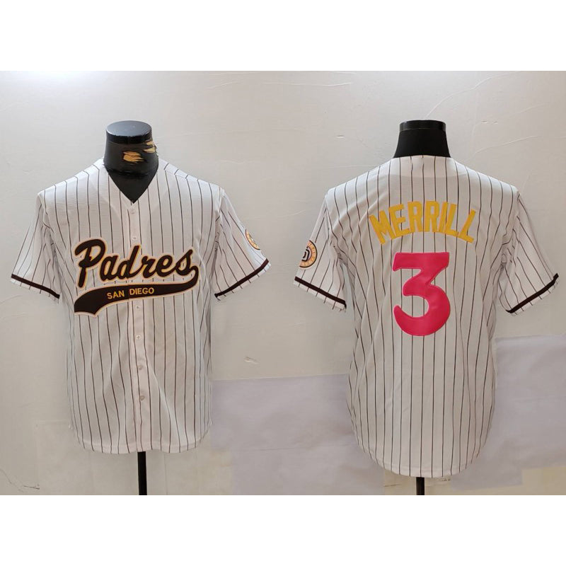 San Diego Padres #3 Jackson Merrill white CLOTHIN Cool Base Stitched Jersey 2