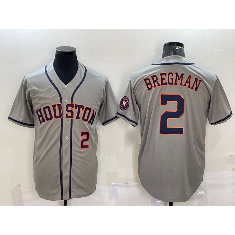 Houston Astros #2 Alex Bregman Number Grey CLOTHIN With Patch Stitched Cool Base Jersey
