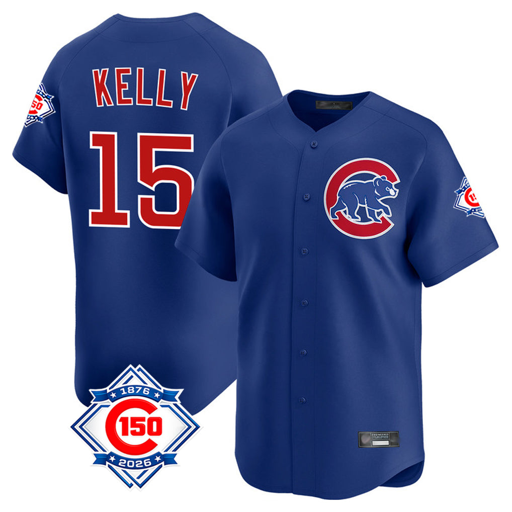 Chicago Cubs #15 Carson Kelly Player Royal CLOTHIN 150th Anniversary Limited Home Stitched Jerseys