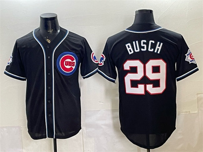 Chicago Cubs #29 Michael Busch 150th Anniversary Black CLOTHIN Out Style Vapor Premier Limited Stitched Jersey