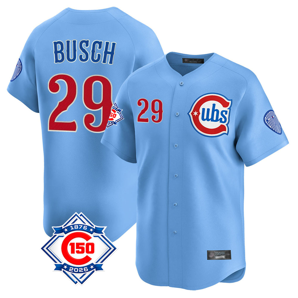 Chicago Cubs #29 Michael Busch Player Light Blue CLOTHIN 150th Anniversary Limited Home Stitched Jerseys