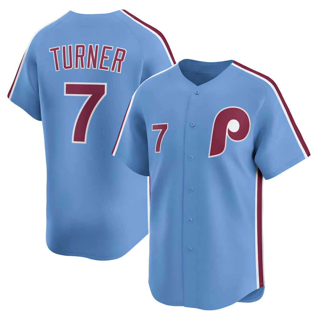 Philadelphia Phillies #7 Trea Turner Light Blue CLOTHIN Alternate Limited Player Jersey