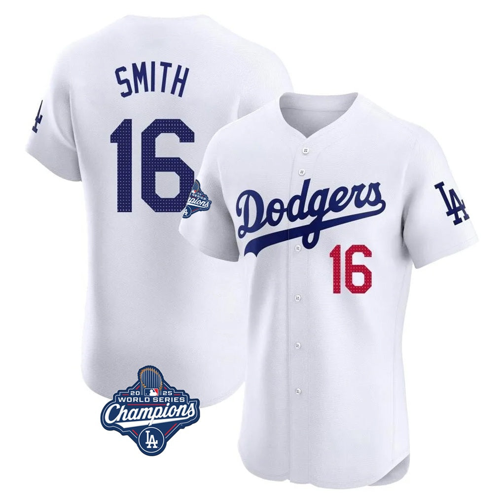 Los Angeles Dodgers #16 Will Smith Player White CLOTHIN World Series Meet Limited Elite Home Stitched Jerseys