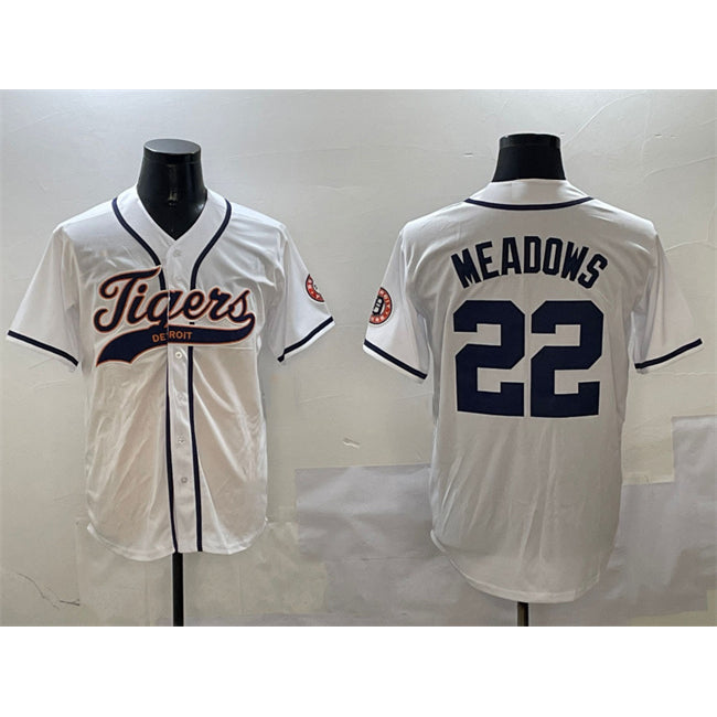 Detroit Tigers #22 Parker Meadows White CLOTHIN With Patch Cool Base Stitched Jersey