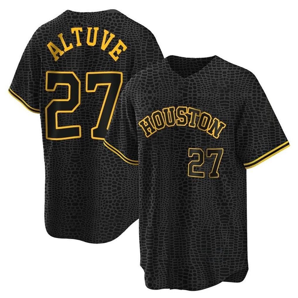 Houston Astros #27 Jose Altuve Player Black CLOTHIN Snake Skin City Home Game Stitched Jerseys