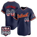Custom Detroit Tigers Navy CLOTHIN USA 250 Fourth of July Vapor Premier Limited Jersey ¨C All Stitched