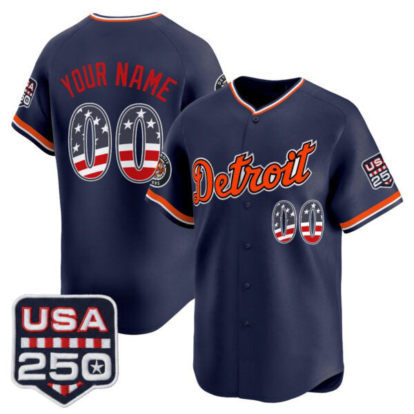Custom Detroit Tigers Navy CLOTHIN USA 250 Fourth of July Vapor Premier Limited Jersey ¨C All Stitched