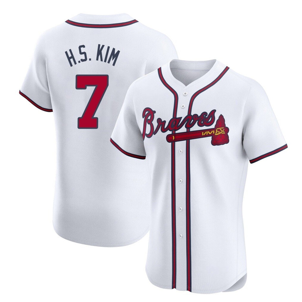 Atlanta Braves #7 Ha-Seong Kim Player White CLOTHIN Limited Elite Home Game Stitched Jerseys