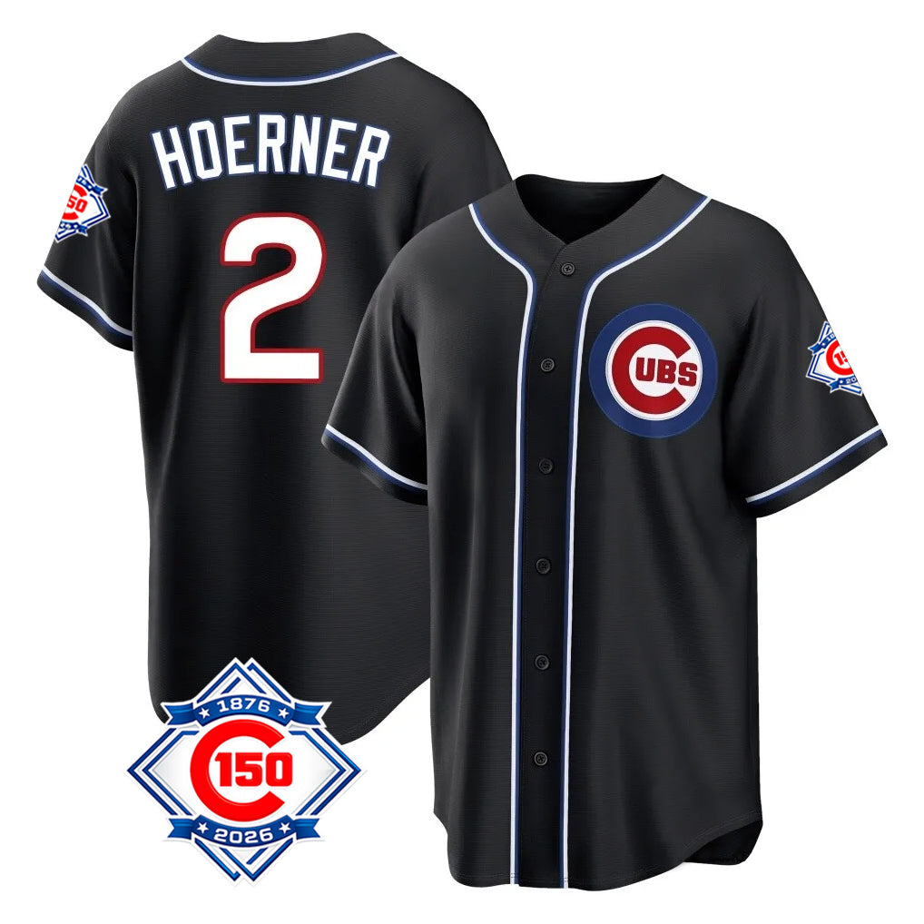 Chicago Cubs #2 Nico Hoerner Player Black CLOTHIN Fashion Out 150th Anniversary Game Stitched Jerseys